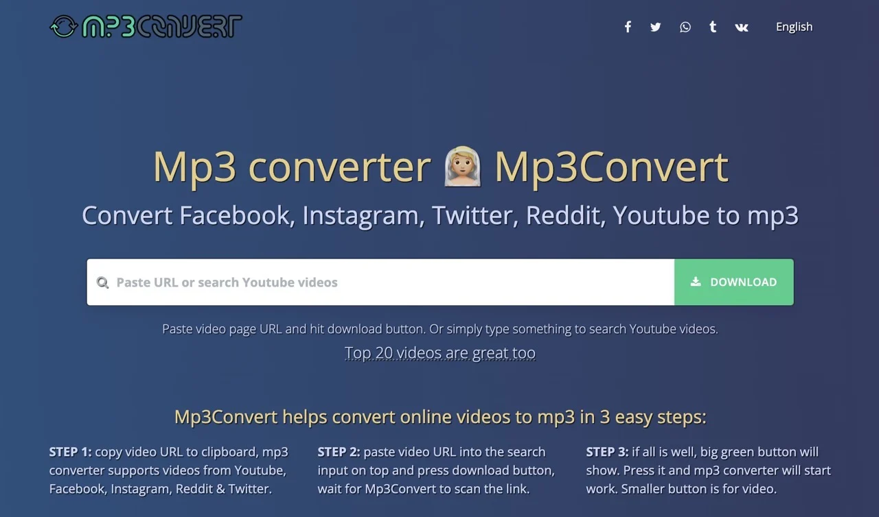 Mp3Convert 将YT、FB 和IG 影片下载MP3 格式